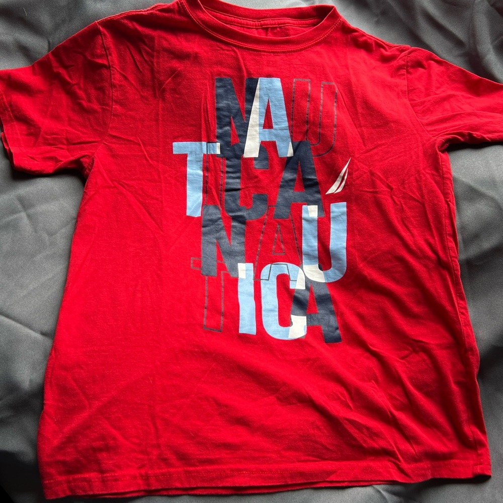 Náutica Red T-Shirt with Blue Lettering